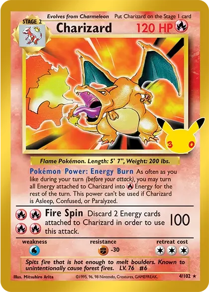 Charizard Pokémon card from Pokemon 30th Anniversary set
