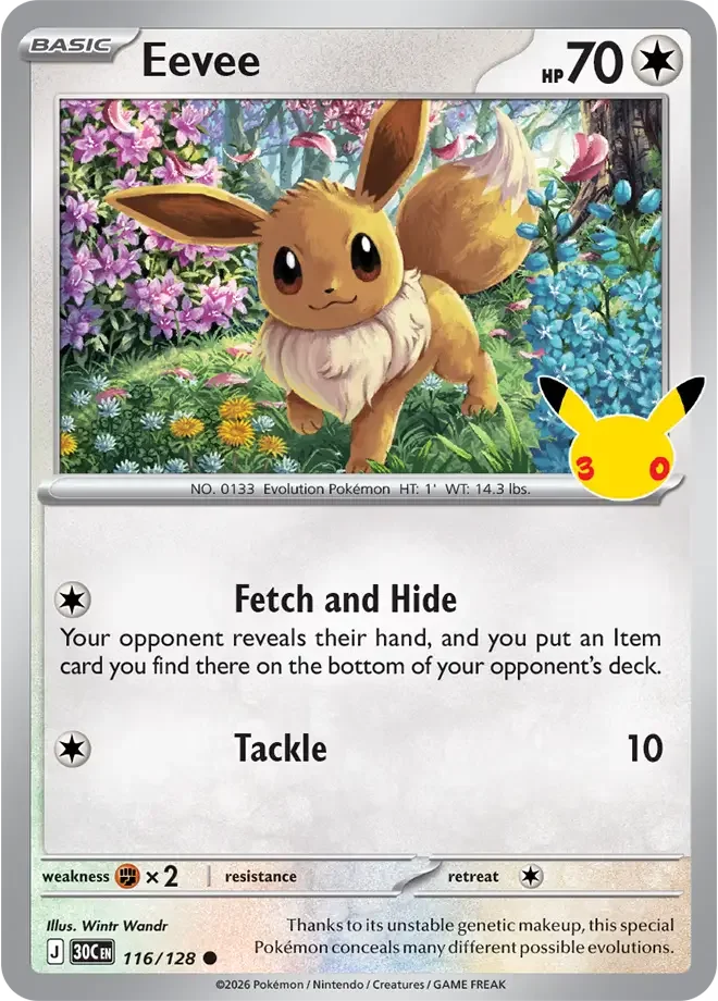 116/128 Eevee Promos Pokemon 30th Anniversary Card List Celebration