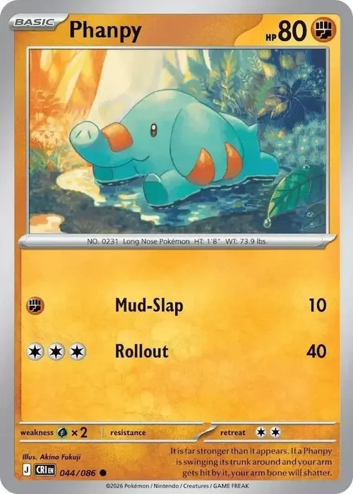 044/086 Phanpy Common Pokemon Card
