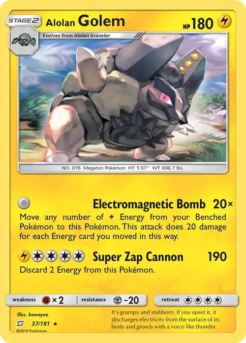 37/181 Alolan Golem Rare Pokemon Card