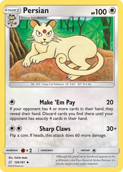 126/181 Persian Uncommon Pokemon Card