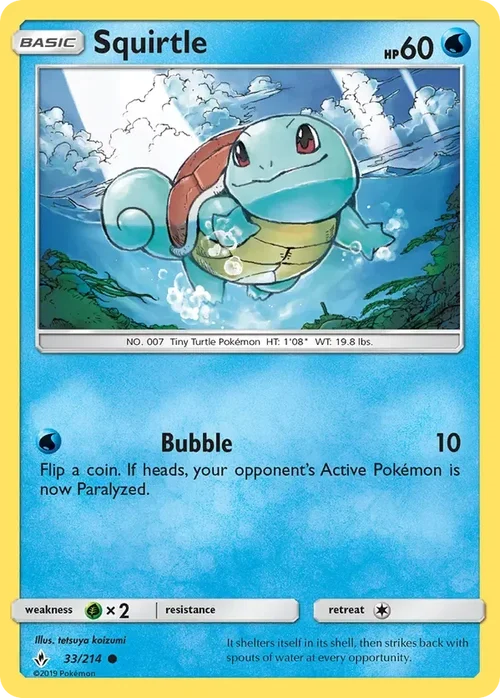 33/214 Squirtle Common Pokemon Card
