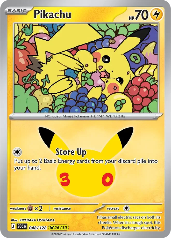 048/128 Pikachu Pokemon 30th Anniversary Card List Celebration