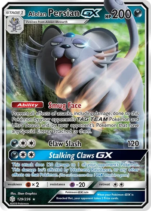 129/236 Alolan Persian GX Ultra Rare Pokemon Card