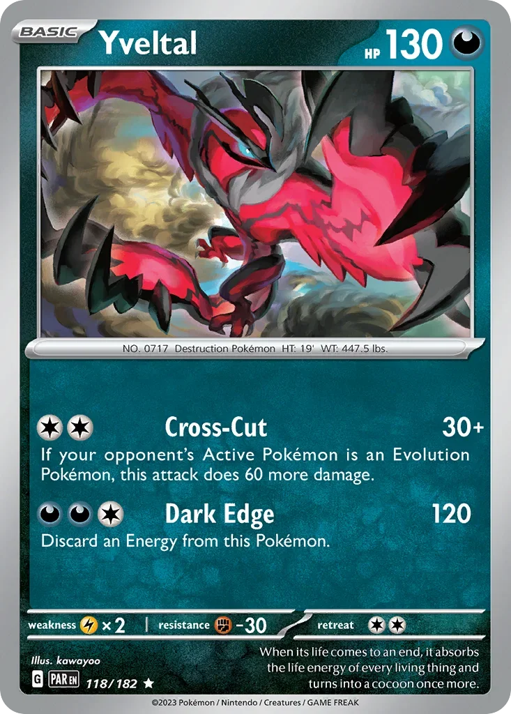 Yveltal 118 Pokemon card from Paradox Rift set