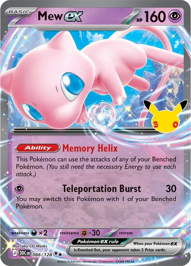 066/128 Mew ex Double Rare Pokemon 30th Anniversary Card List Celebration