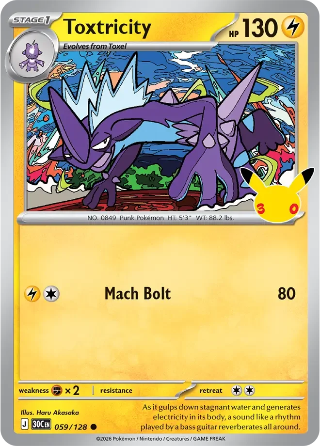 059/128 Toxtricity Common Pokemon 30th Anniversary Card List Celebration
