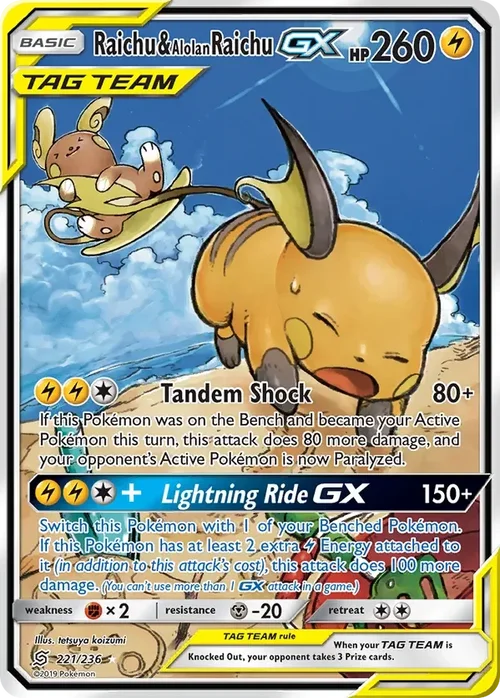 221/236 Raichu & Alolan Raichu GX Alternate Full Art Ultra Rare Pokemon Card