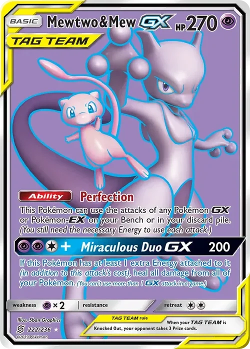222/236 Mewtwo & Mew GX Full Art Ultra Rare Pokemon Card