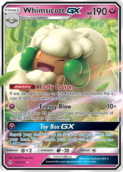 140/214 Whimsicott GX Ultra Rare Pokemon Card
