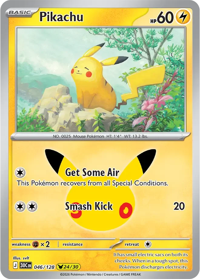 046/128 Pikachu Pokemon 30th Anniversary Card List Celebration