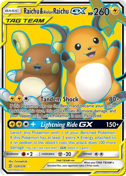 220/236 Raichu & Alolan Raichu GX Full Art Ultra Rare Pokemon Card
