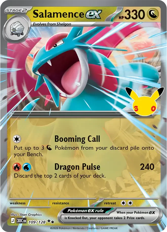 109/128 Salamence ex Double Rare Pokemon 30th Anniversary Card List Celebration