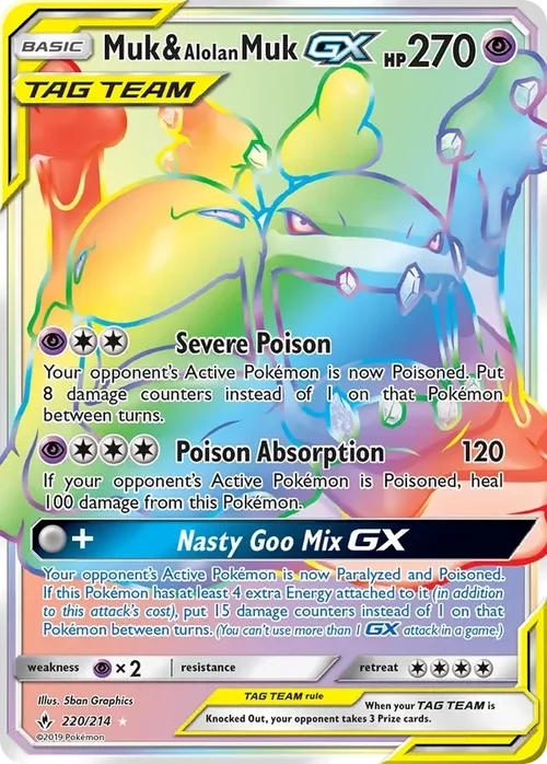 220/214 Muk & Alolan Muk GX Rainbow Rare Pokemon Card