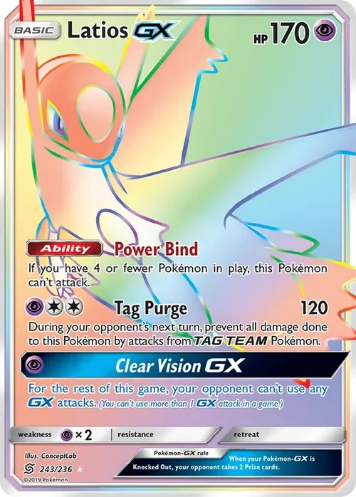 243/236 Latios GX Rainbow Rare Pokemon Card