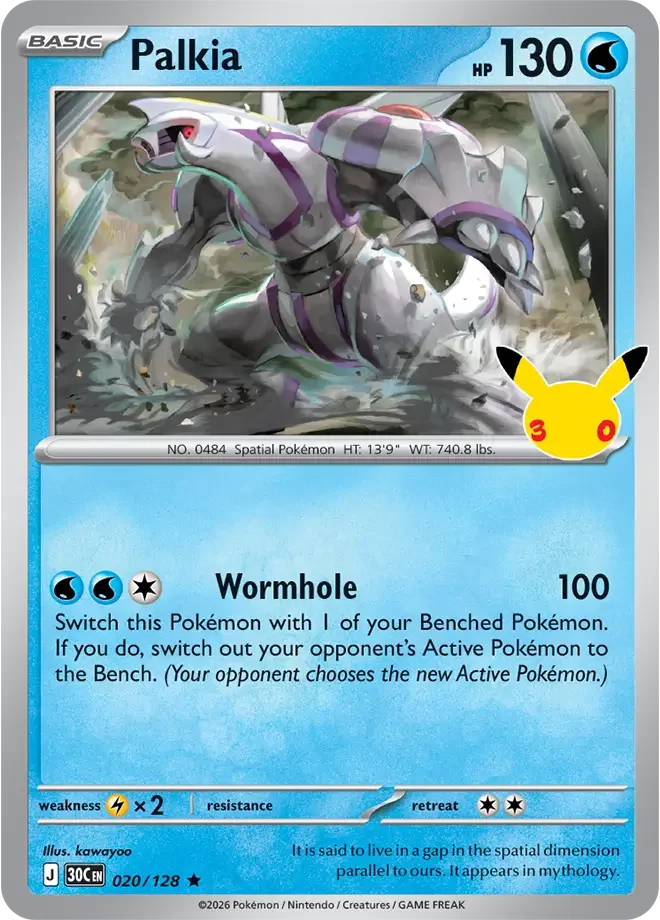 020/128 Palkia Rare Pokemon 30th Anniversary Card List Celebration