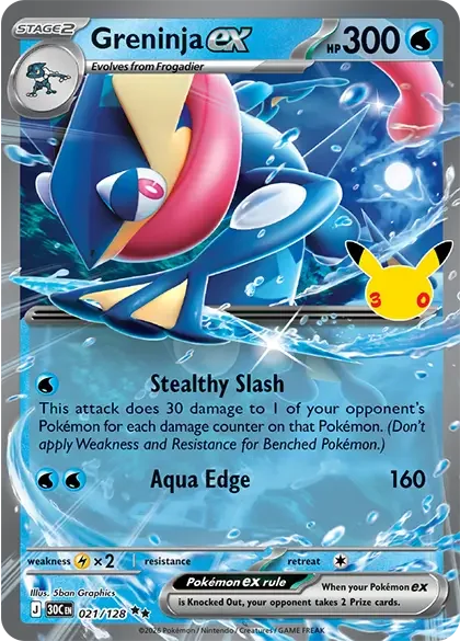 Greninja ex Pokémon card from Pokemon 30th Anniversary set