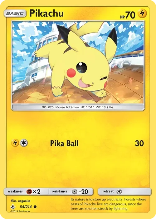 54/214 Pikachu Common Pokemon Card