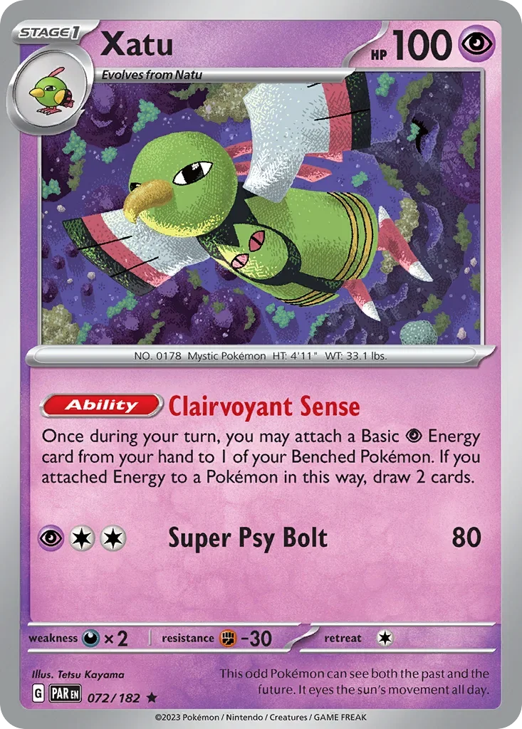 Xatu 72 Pokemon card from Paradox Rift set
