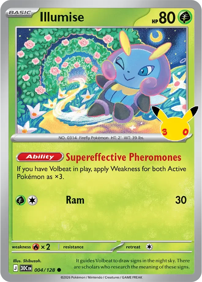 004/128 Illumise Common Pokemon 30th Anniversary Card List Celebration