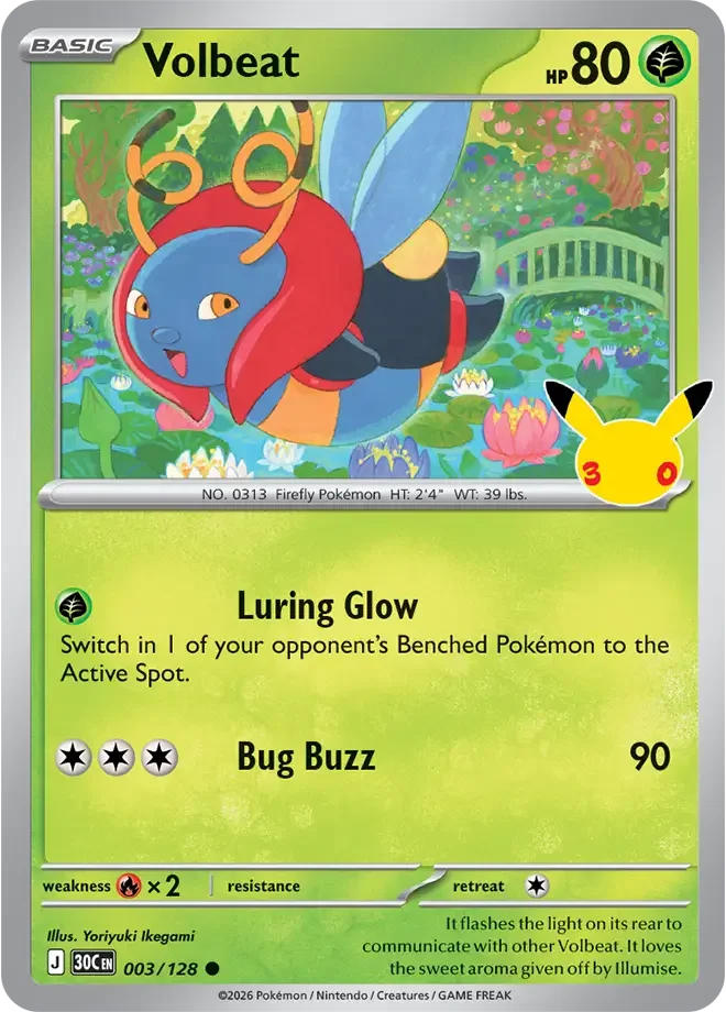 003/128 Volbeat Common Pokemon 30th Anniversary Card List Celebration