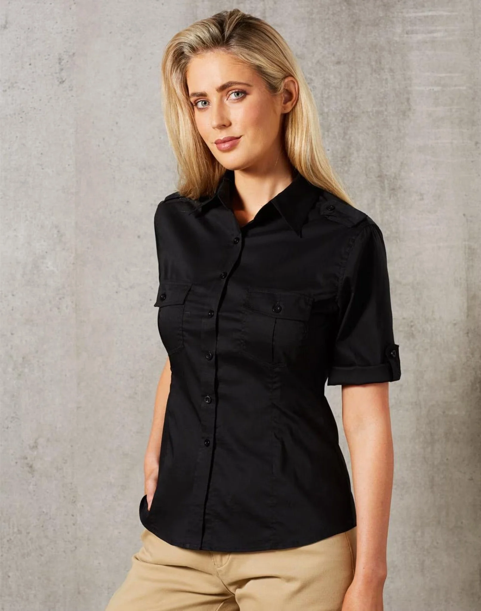 Cafe staff uniform shirt Sydney hospitality uniforms black service shirt