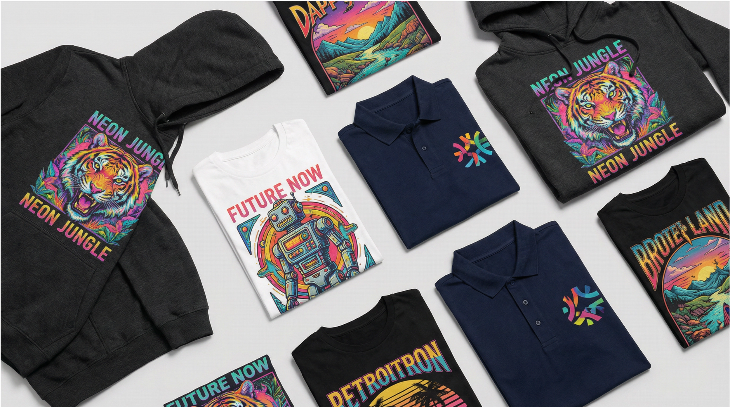 Custom DTF printed hoodies and branded apparel produced at Pistol Clothing Sydney, direct to film printing for clothing and garments