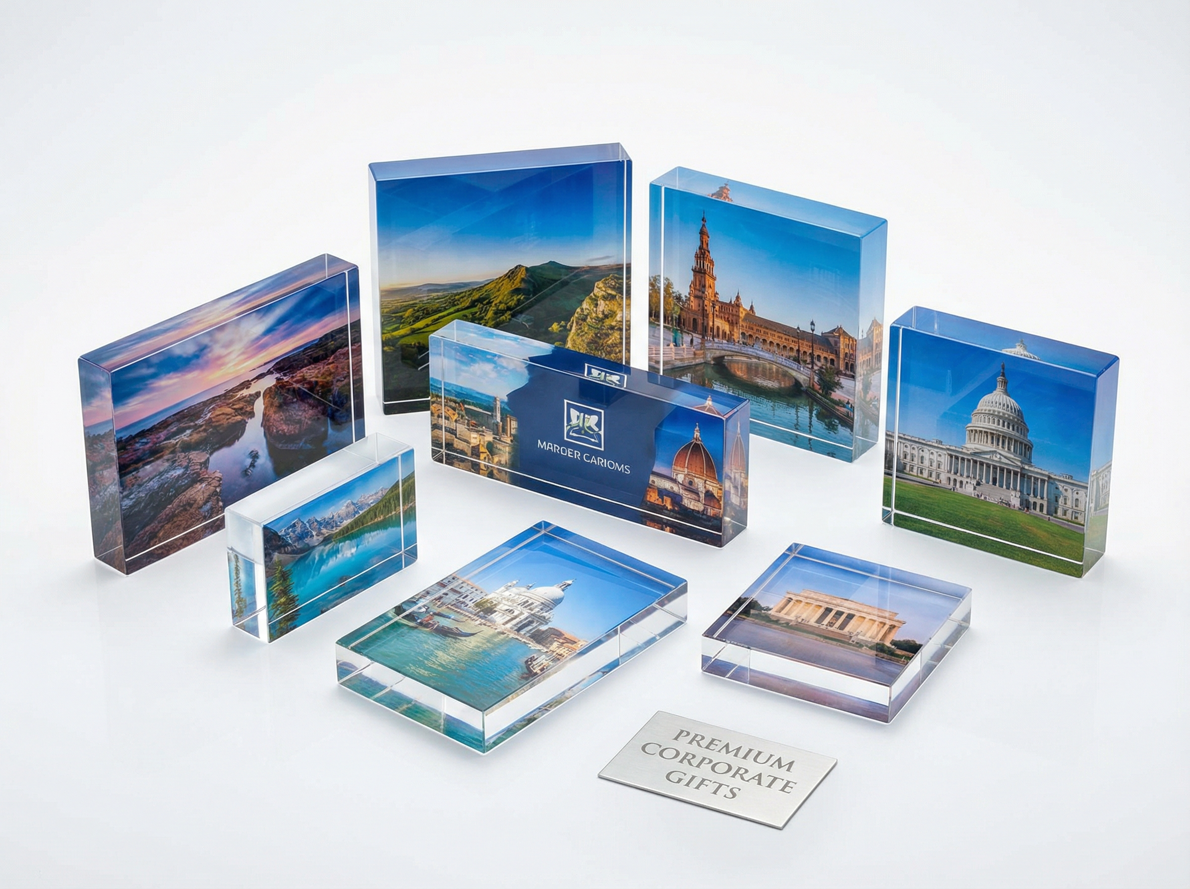 Acrylic photo blocks Sydney - custom printed crystal clear acrylic photo display blocks for corporate gifts and office decor