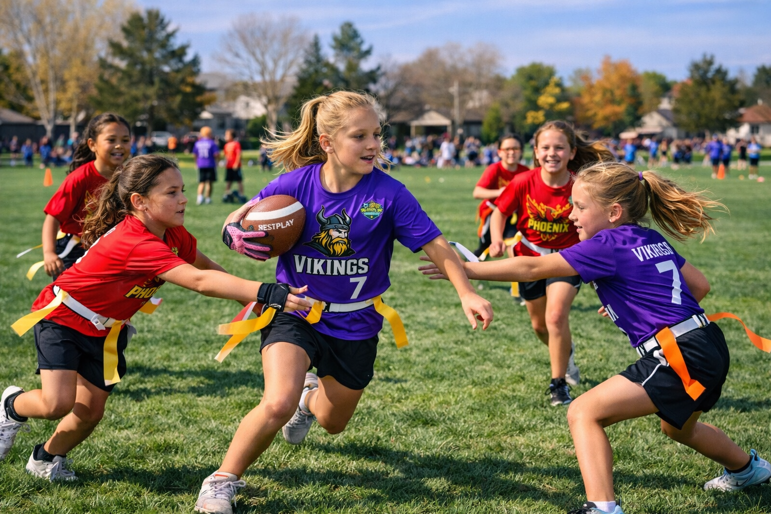 Elite girls flag football players in action