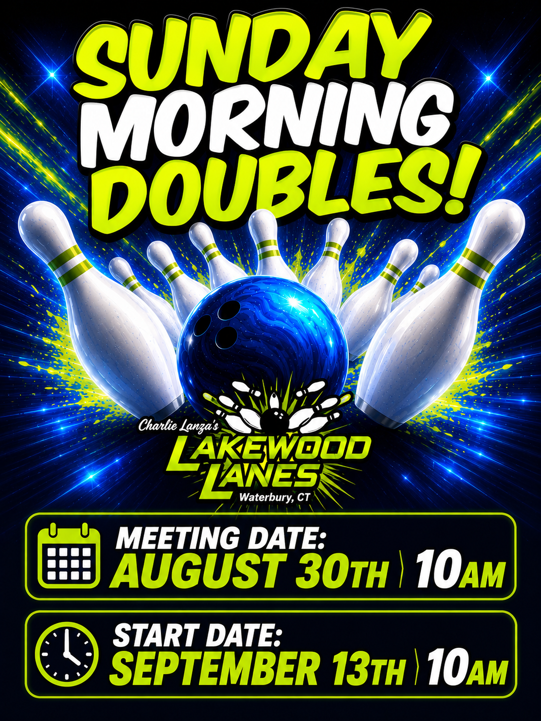 Sunday Morning Doubles flyer - meeting August 30, starts September 13