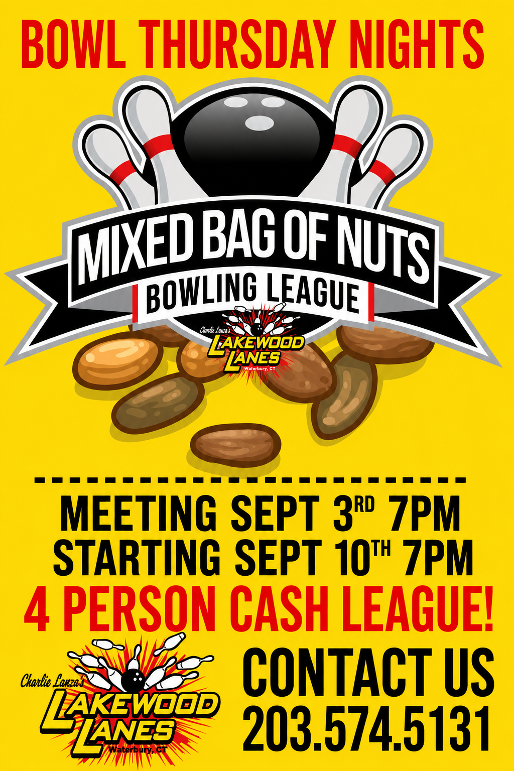 Mixed Bag of Nuts Thursday League flyer - meeting September 3, starts September 10