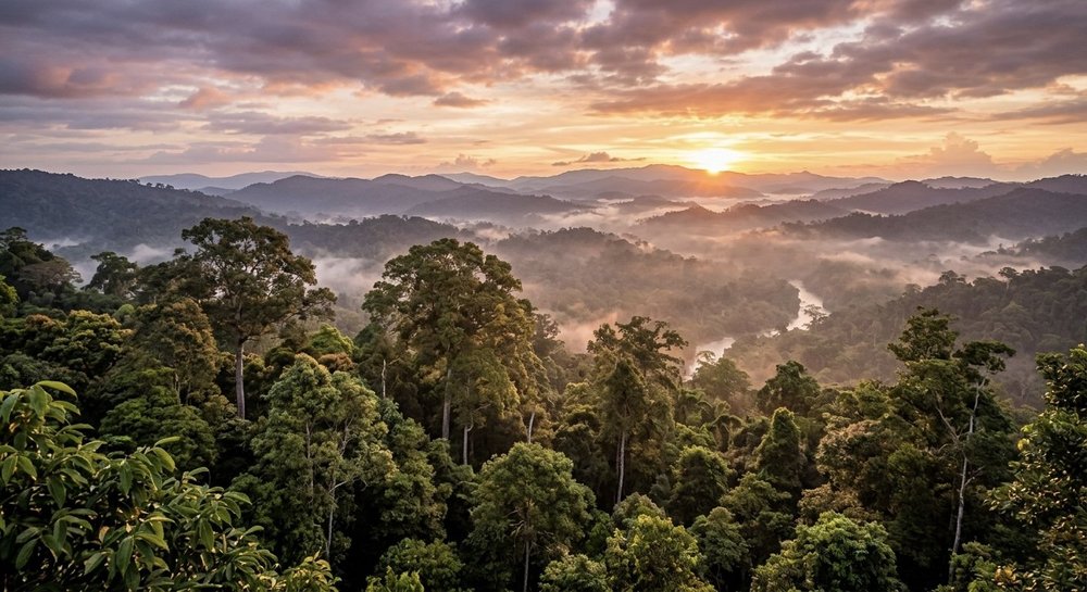 Sunrise over the rainforest canopy in Danum Valley