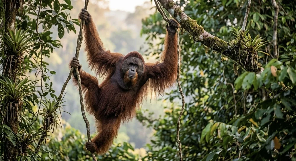 Wild orangutan in Borneo