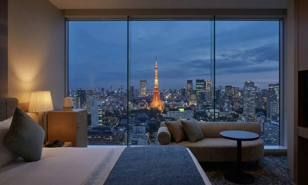 Tokyo skyline viewed from a hotel