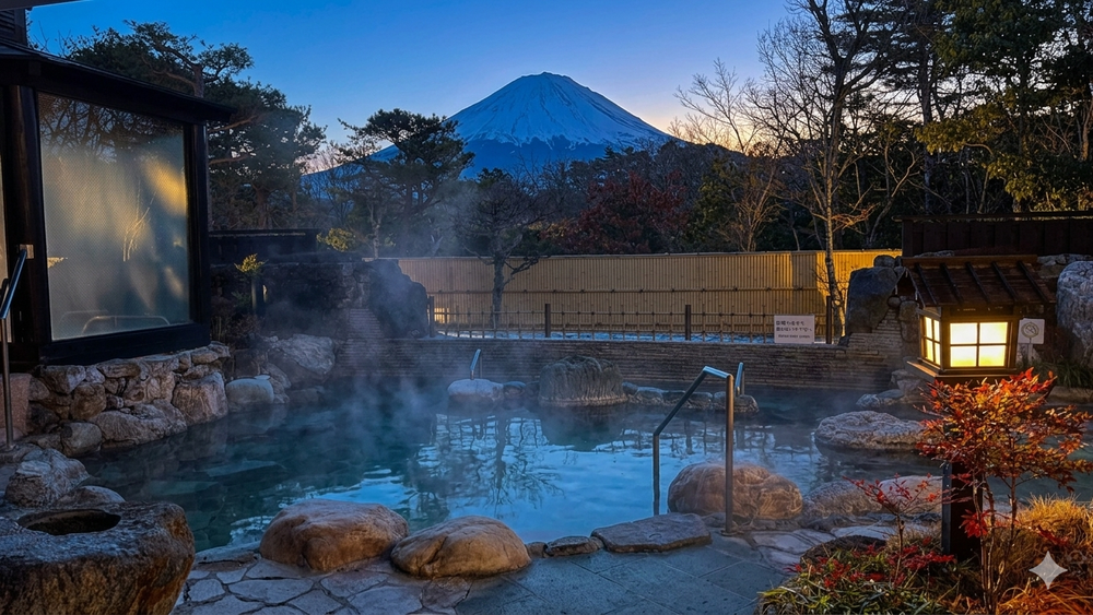 Private bathing experience with a view of Mount Fuji