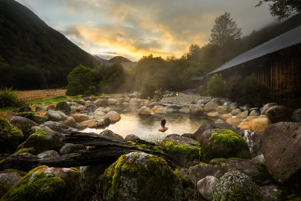 Traditional Japanese onsen at a mountain retreat