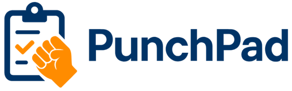 PunchPad app showing a punch list and the live report subs see on their phone