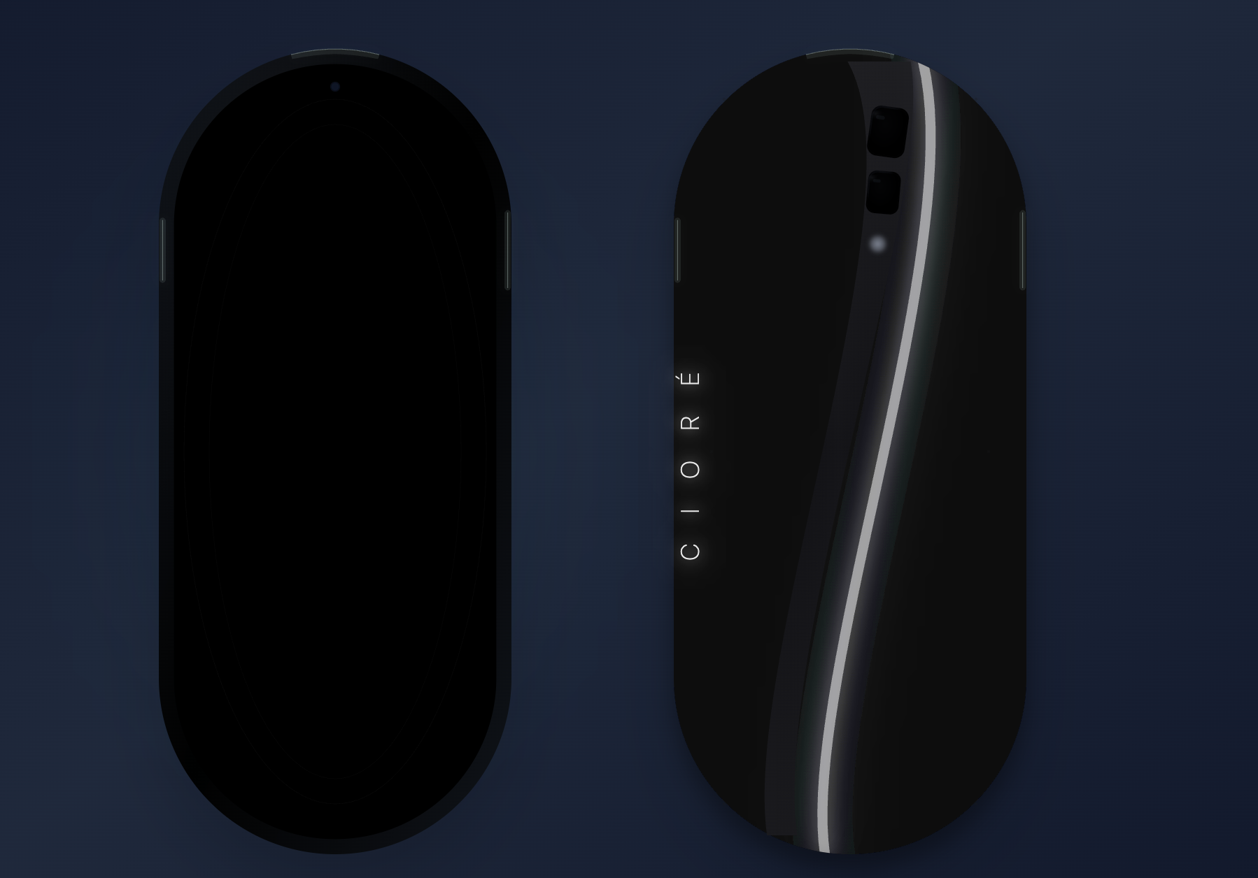 Early digital concept showing the initial Cioré phone shape and design direction
