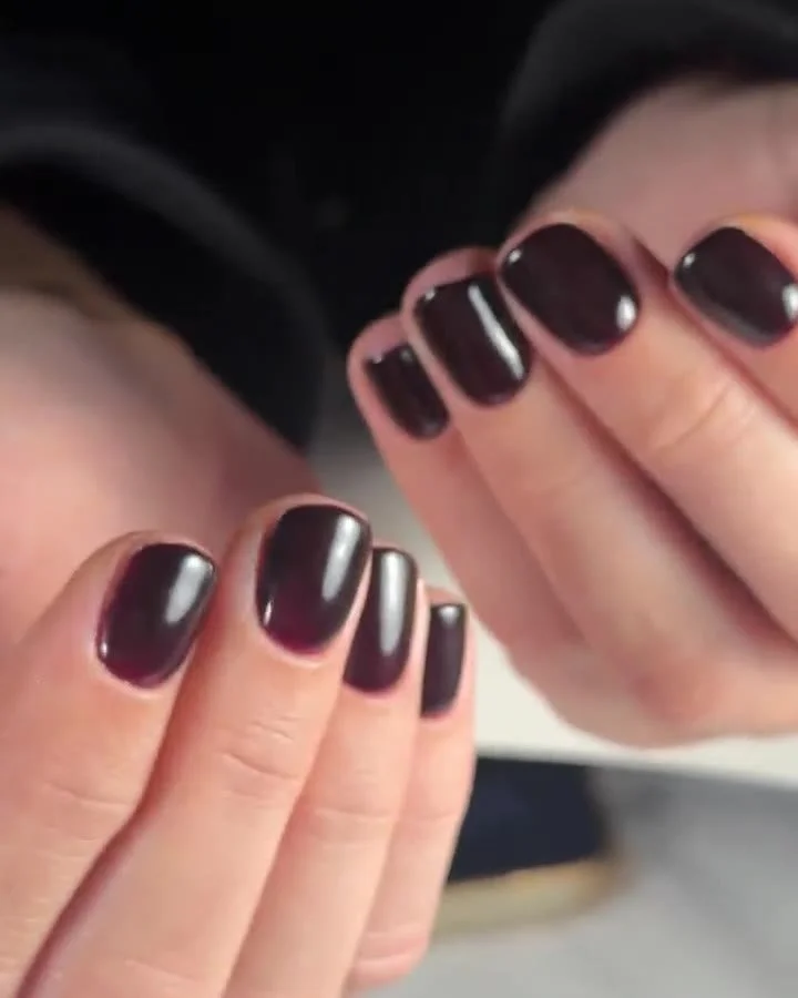 Glossy dark chocolate gel manicure