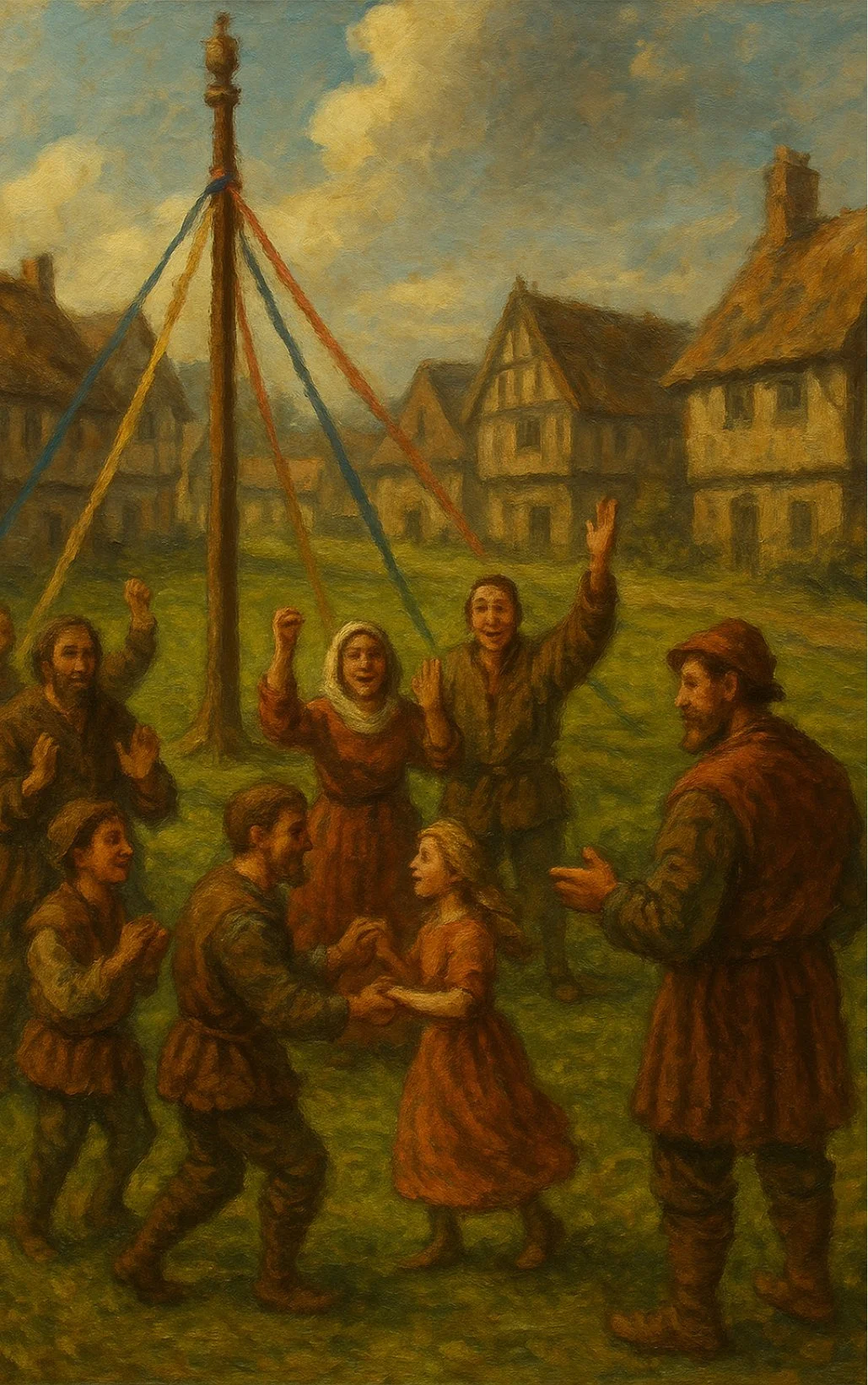 Villagers dancing round the maypole
