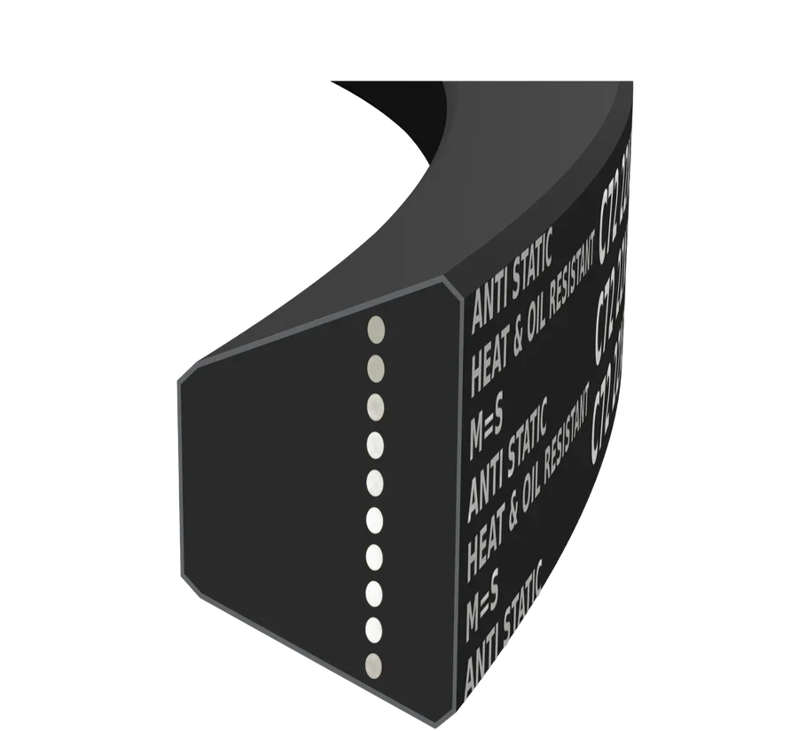 Classical wrapped V-belt C72, cut section: cover, rubber base and tensile cords