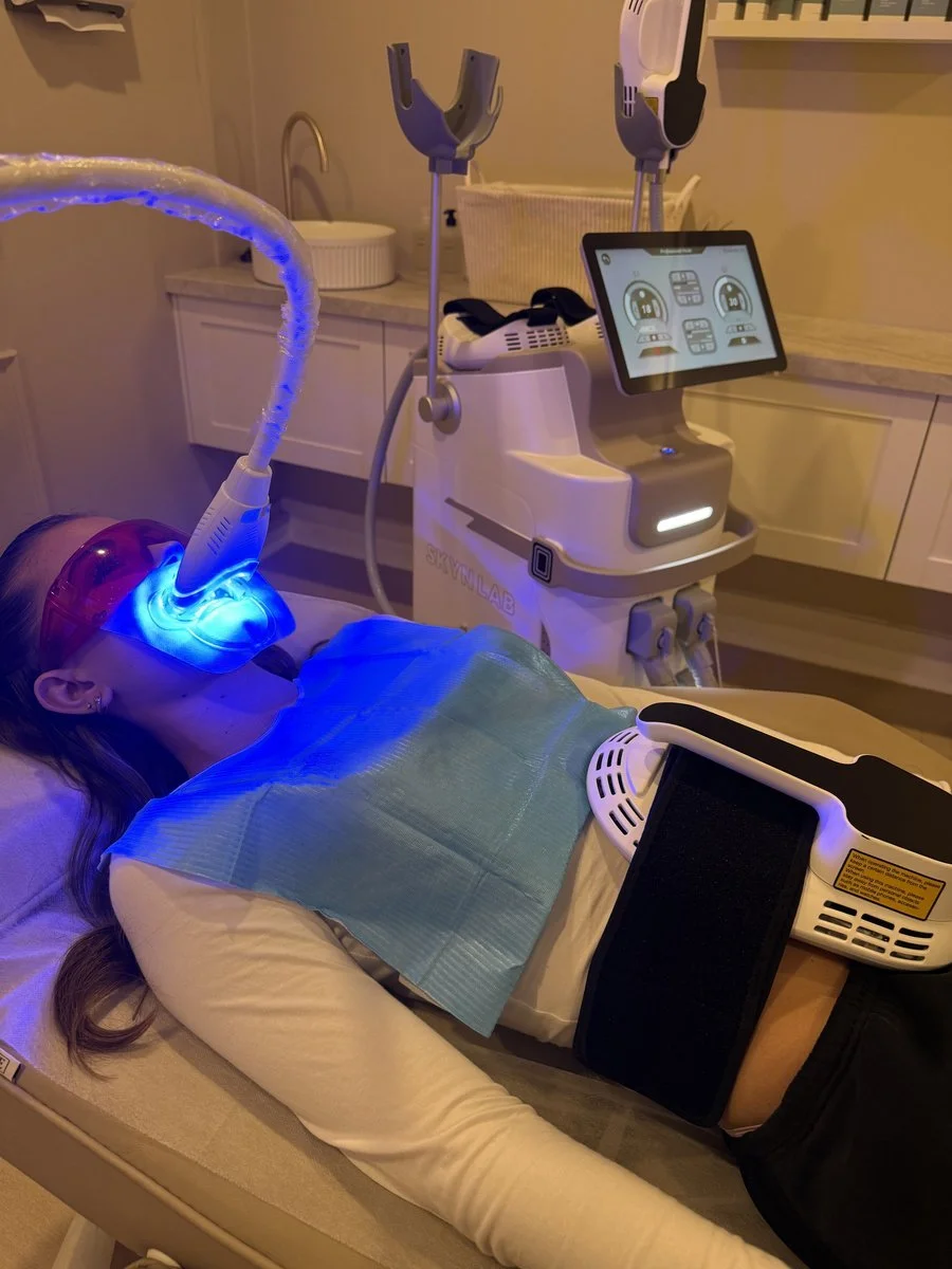 Client relaxing during a cosmetic teeth whitening session at Skyn Lab Keilor East