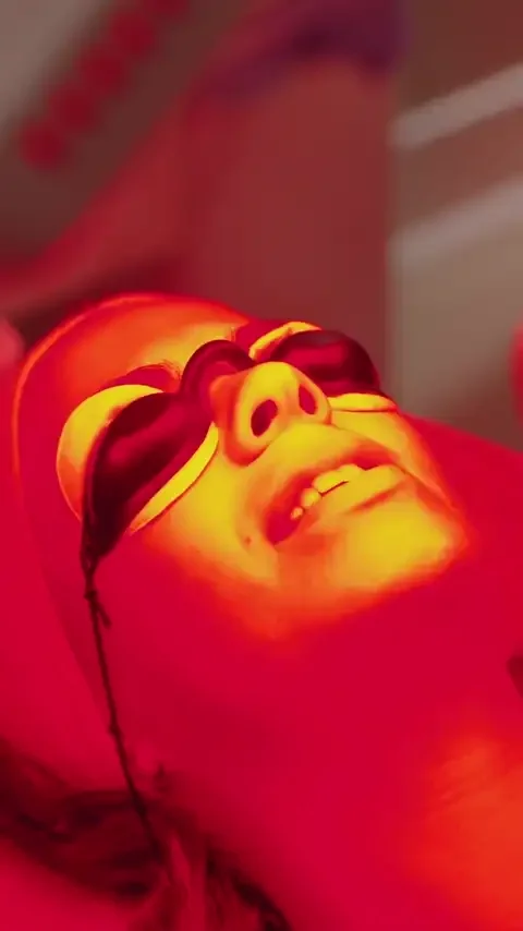 Client relaxing under red LED light therapy at Skyn Lab Keilor East