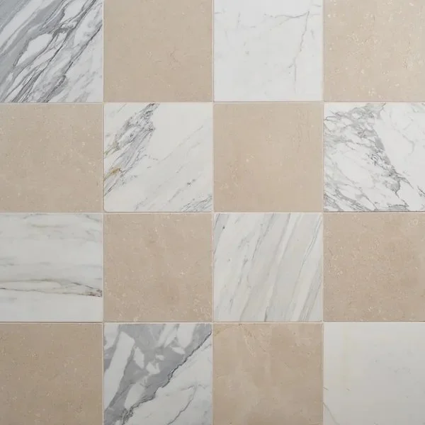 Cream and marble-look checkerboard tile