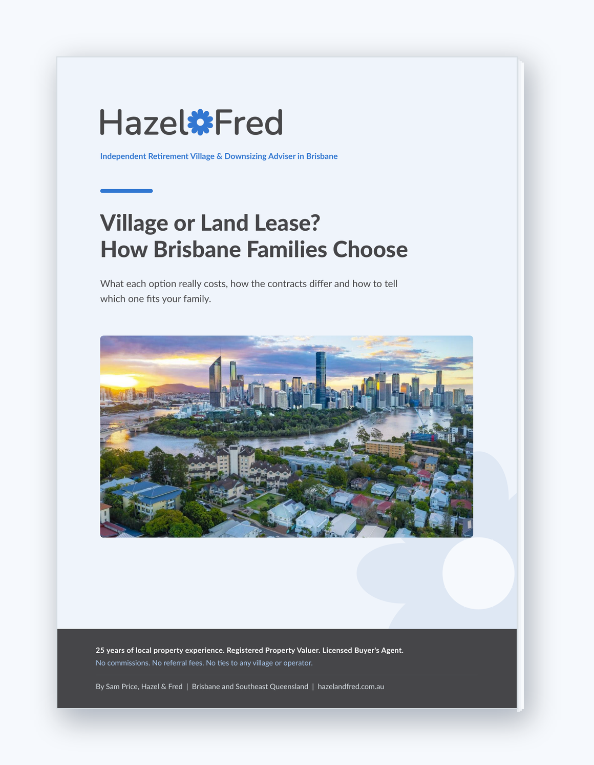 Cover of the free guide, Village or Land Lease? How Brisbane Families Choose
