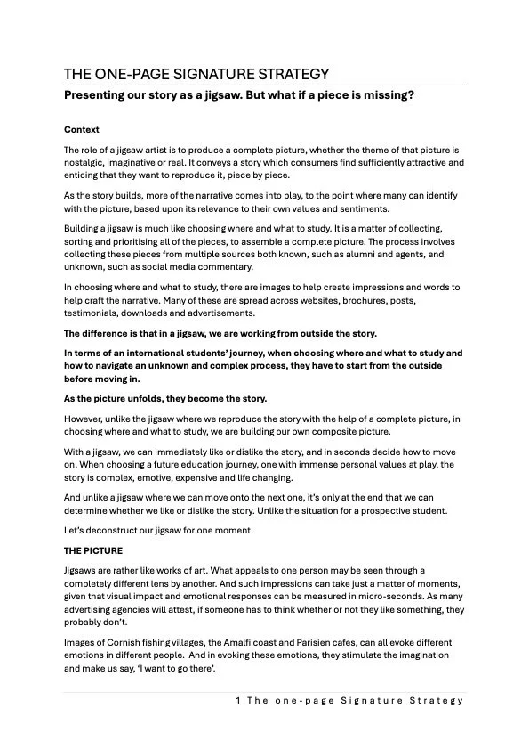 THE ONE-PAGE SIGNATURE STRATEGY