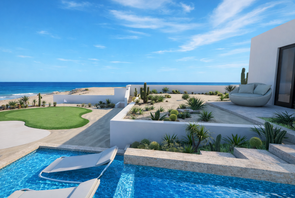 Putting green and desert landscape
