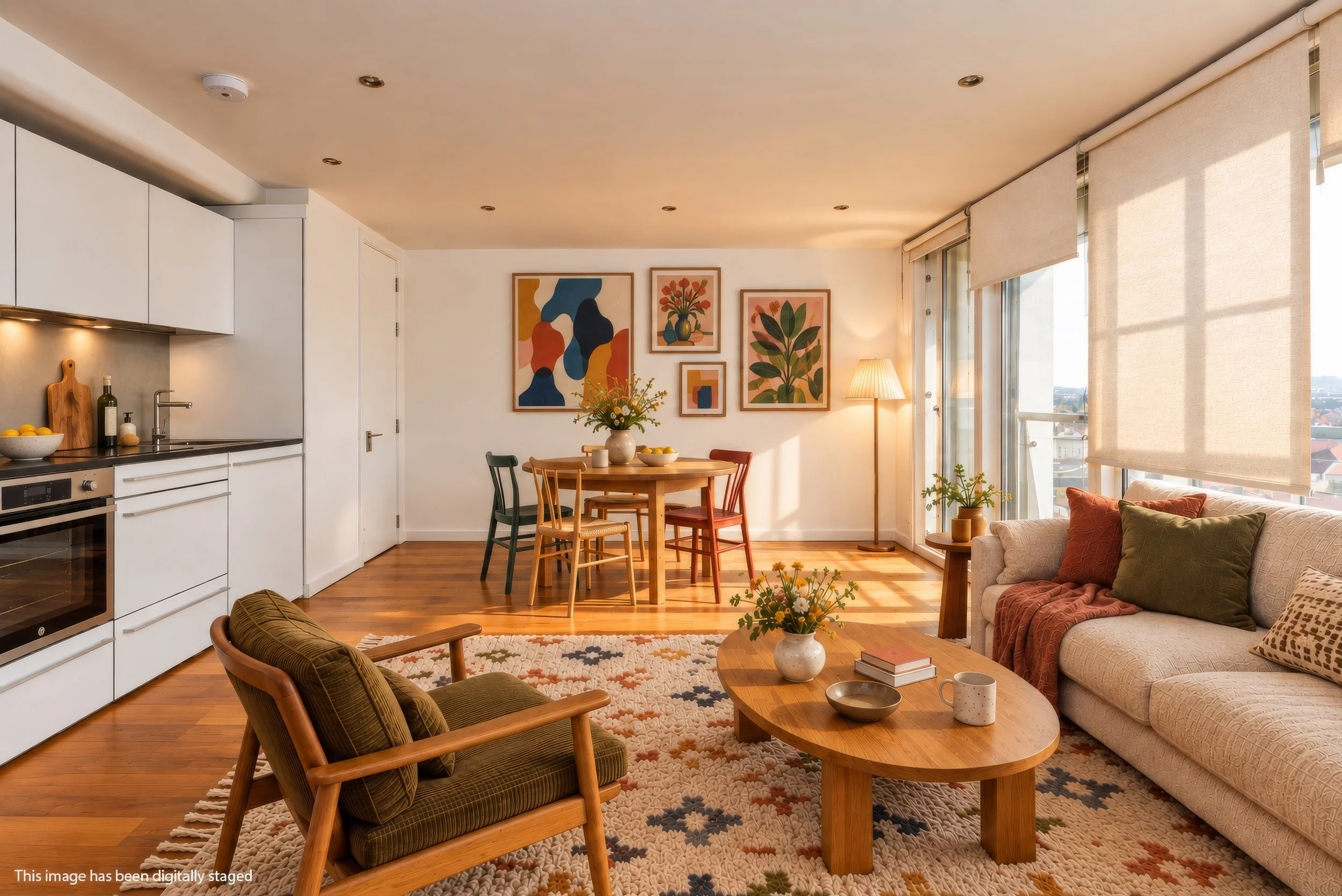 Open-plan lounge & kitchen staging — virtually staged