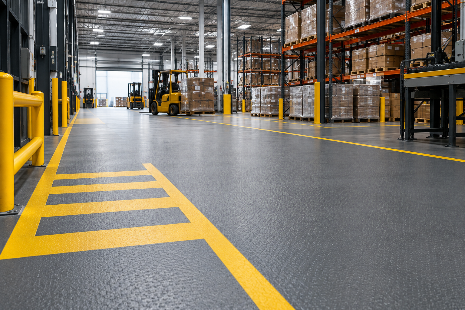 Heavy-duty safety flooring in a warehouse
