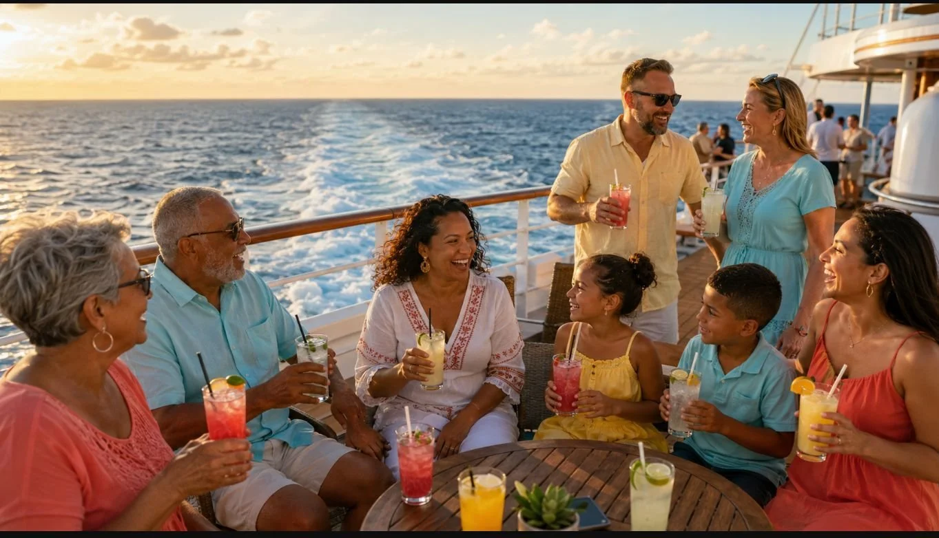 Family and friends enjoying a bright vacation together